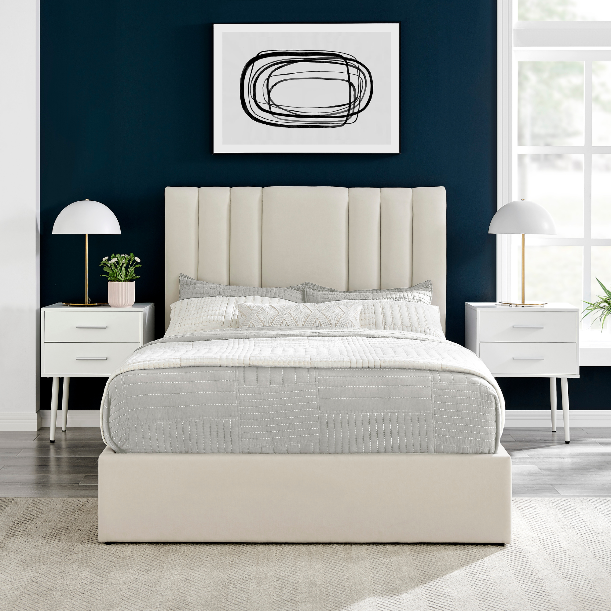 Luna Cream Velvet Bed Ottoman Storage Double 4FT 6